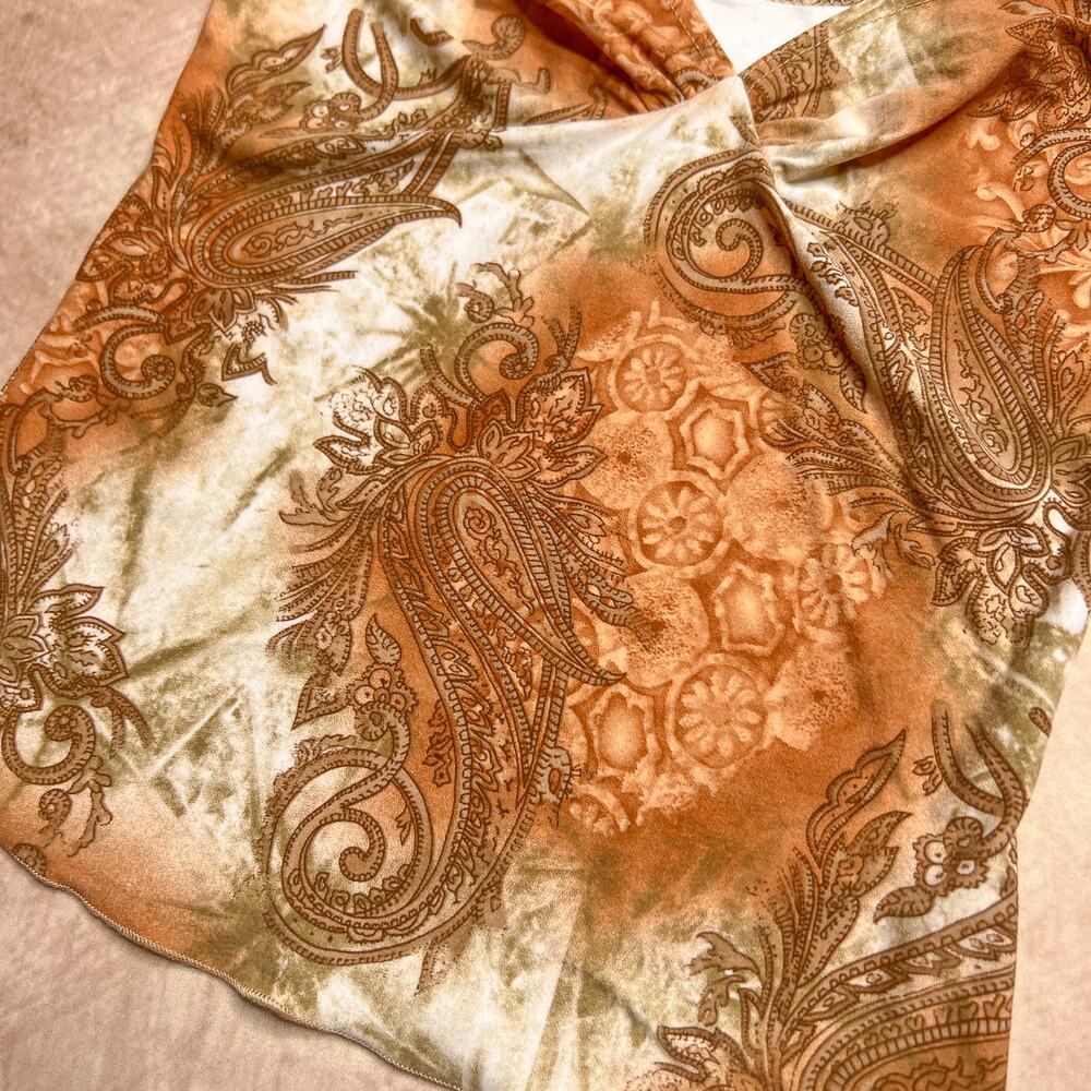 Vintage Y2K Paisley Flutter Sleeve Top Empire Waist Cropped V Neck Renaissance - Picture 7 of 12